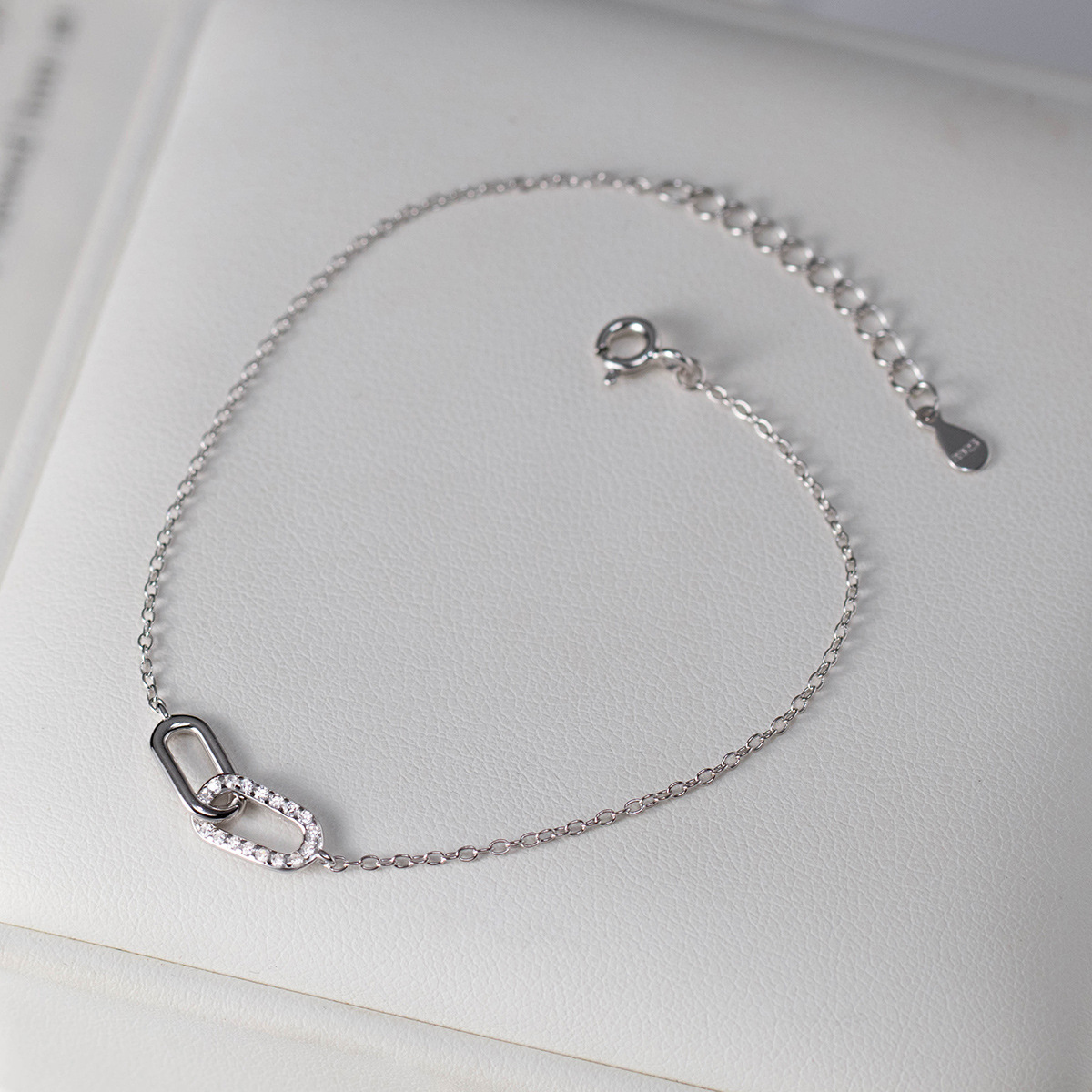 Amazing Crystals Oval Link Chain Bracelet In 925 Sterling Silver With Silver Or Gold Tone Finish Minimalist Interlocking Paperclip Style Adjustable Daily Wear Fashion Jewelry For Women view 3