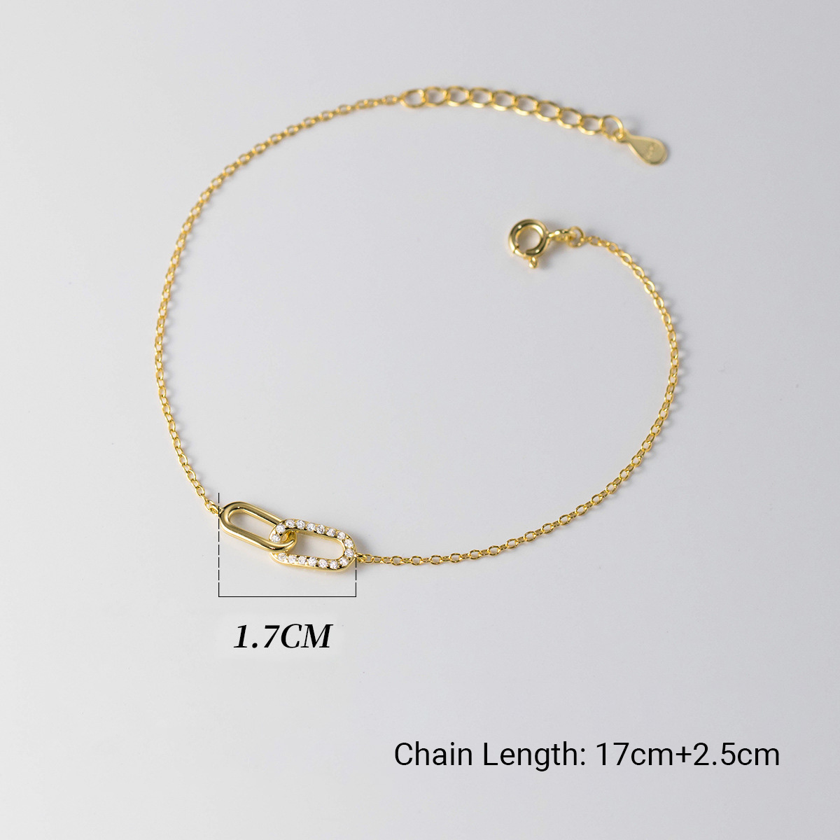 Amazing Crystals Oval Link Chain Bracelet In 925 Sterling Silver With Silver Or Gold Tone Finish Minimalist Interlocking Paperclip Style Adjustable Daily Wear Fashion Jewelry For Women view 5