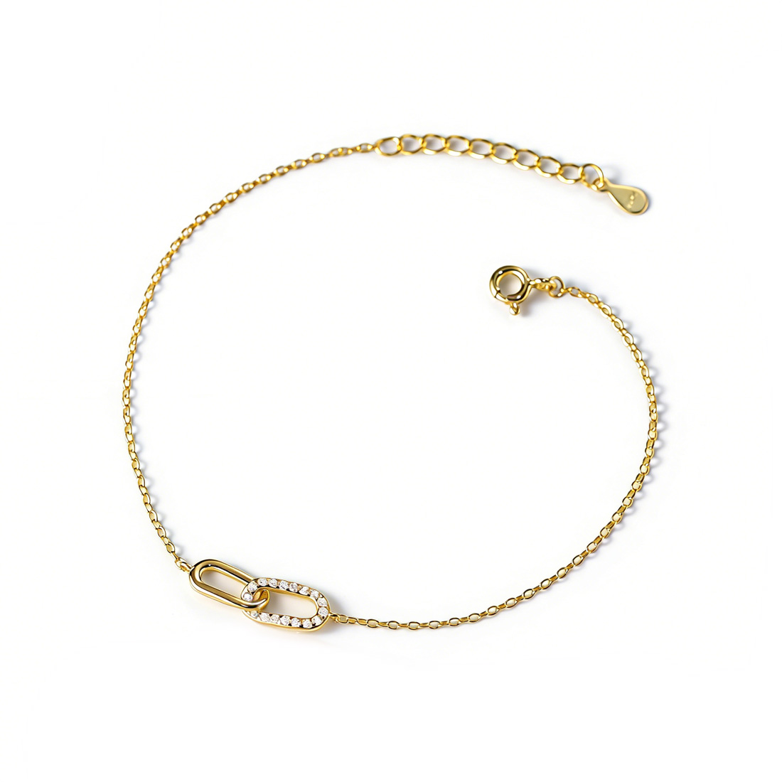 Amazing Crystals Oval Link Chain Bracelet In 925 Sterling Silver With Silver Or Gold Tone Finish Minimalist Interlocking Paperclip Style Adjustable Daily Wear Fashion Jewelry For Women view 6