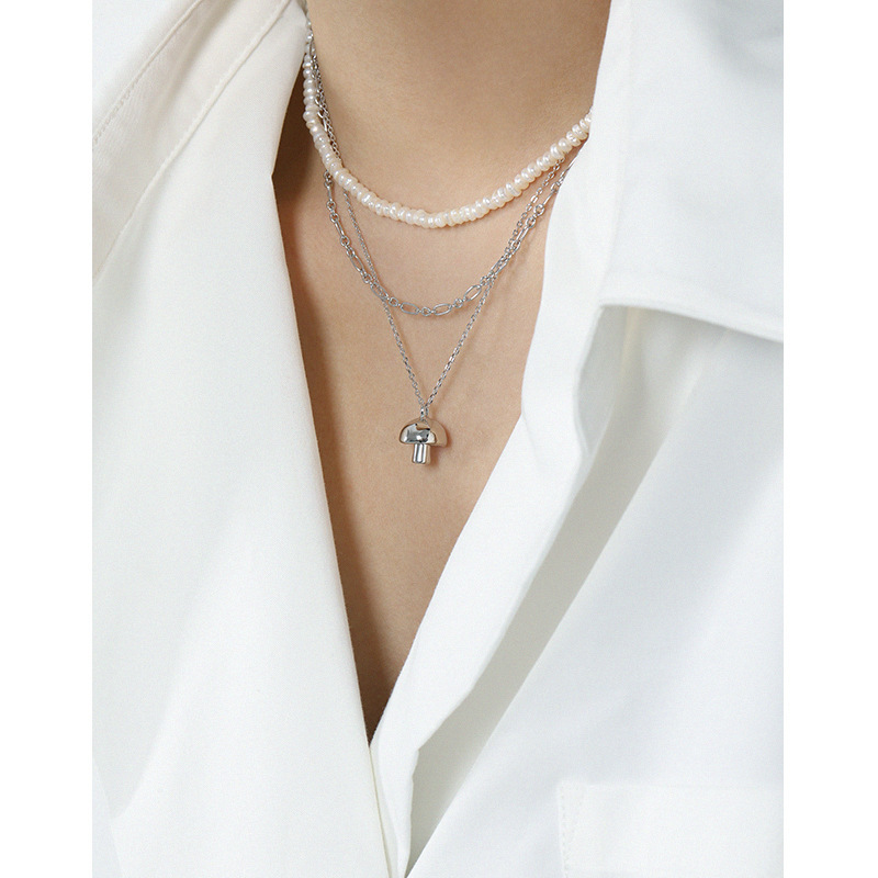 Elegant Mushroom 925 Sterling Silver Chain Pendant Necklace view 3
