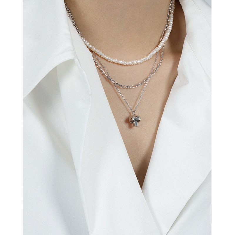 Elegant Mushroom 925 Sterling Silver Chain Pendant Necklace view 4