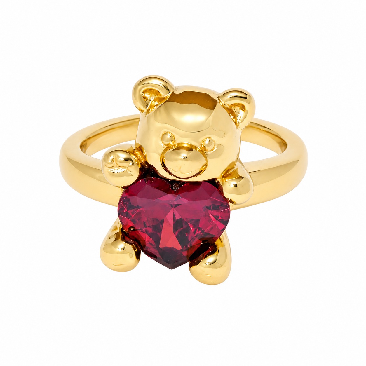 Adjustable Red Amazing Crystals Heart-Shaped Bear Design 925 Sterling Silver Ring view 4