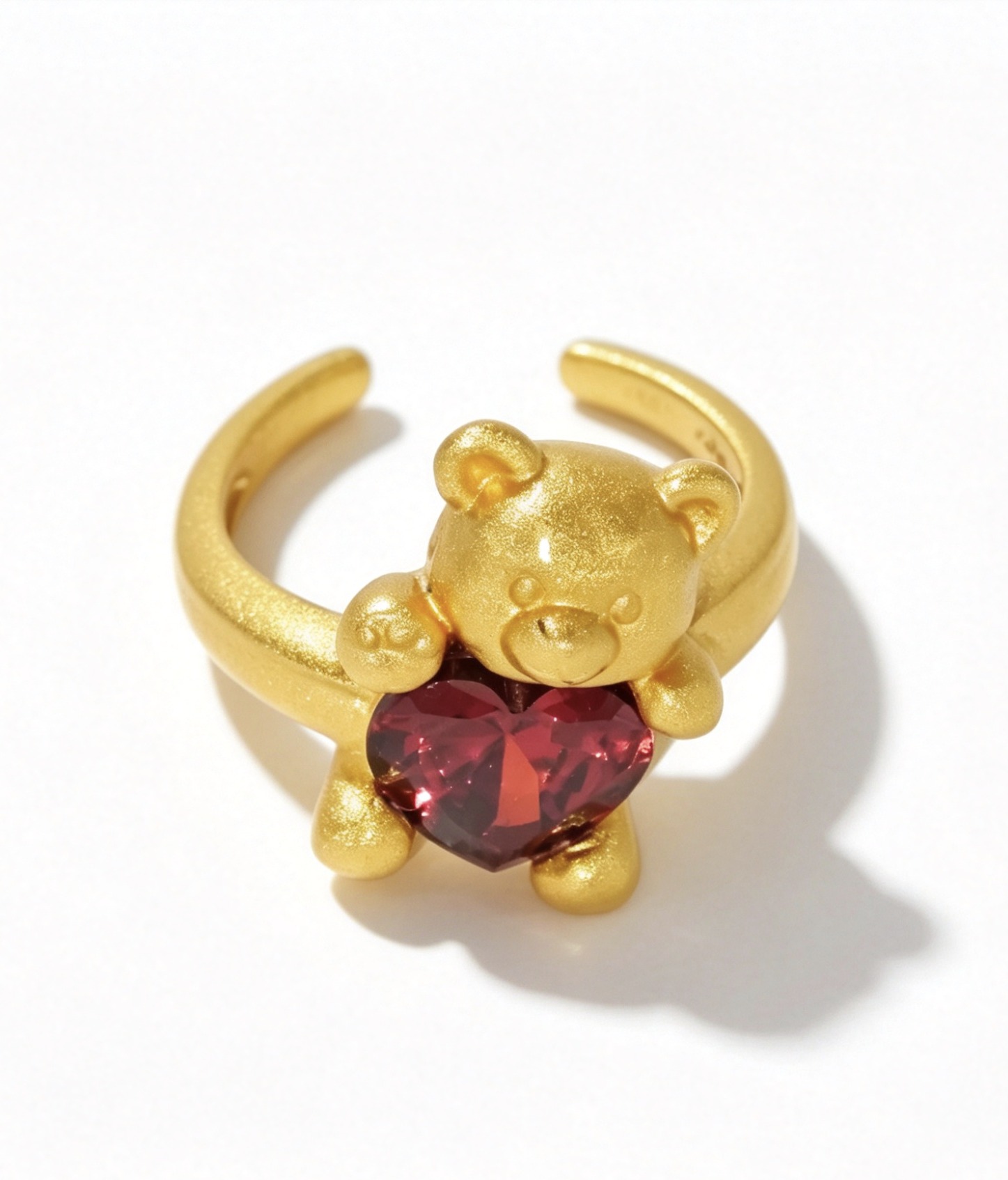 Adjustable Red Amazing Crystals Heart-Shaped Bear Design 925 Sterling Silver Ring view 7