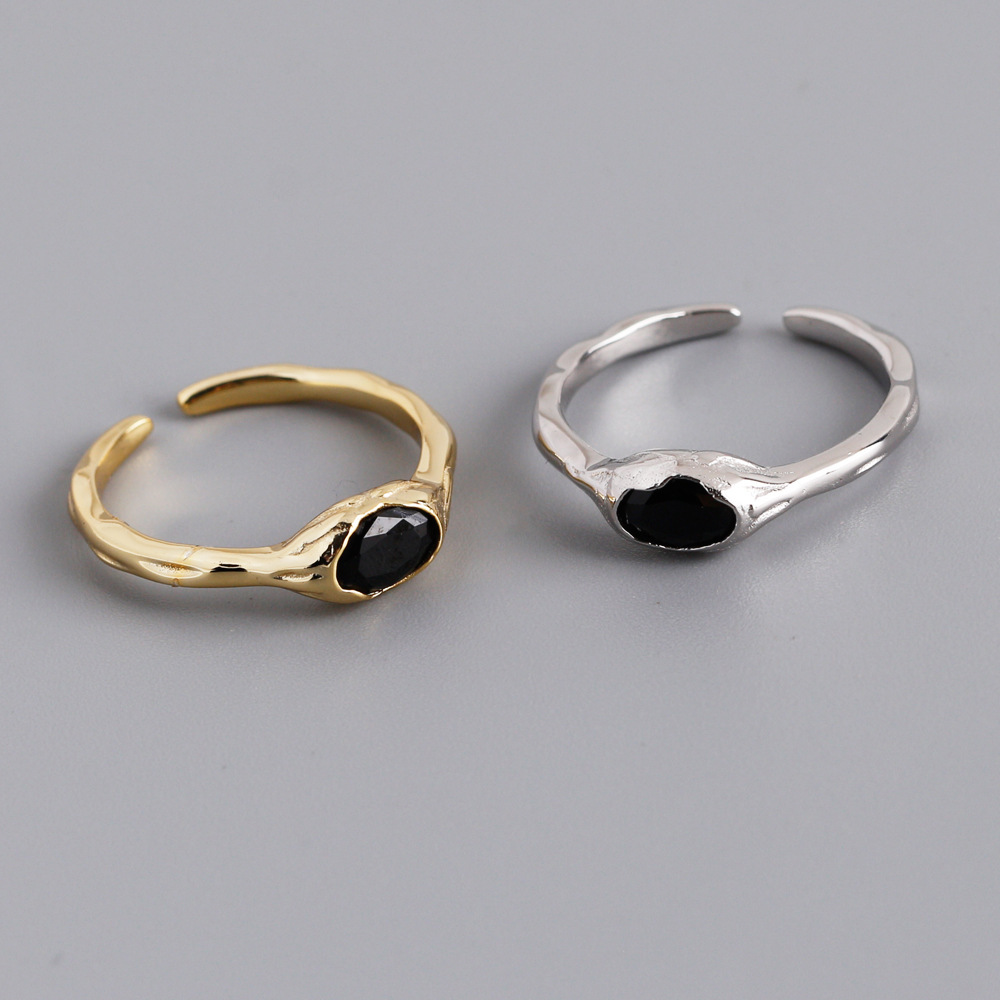 Adjustable Geometric Black Gemstone 925 Sterling Silver Ring view 2