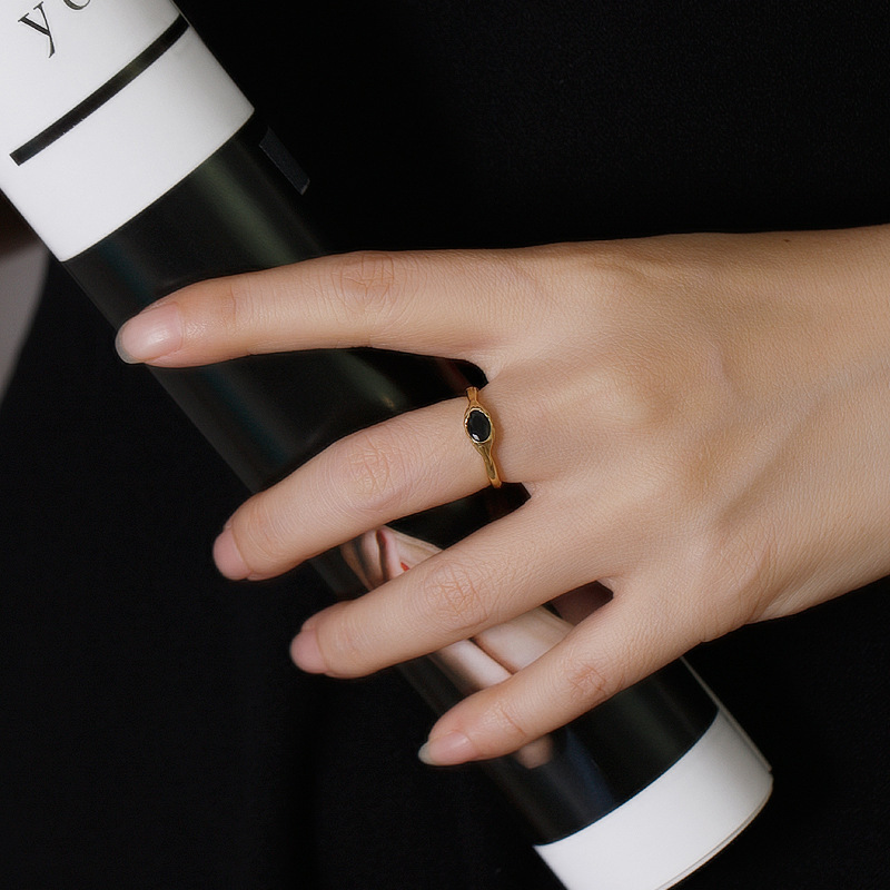 Adjustable Geometric Black Gemstone 925 Sterling Silver Ring view 3