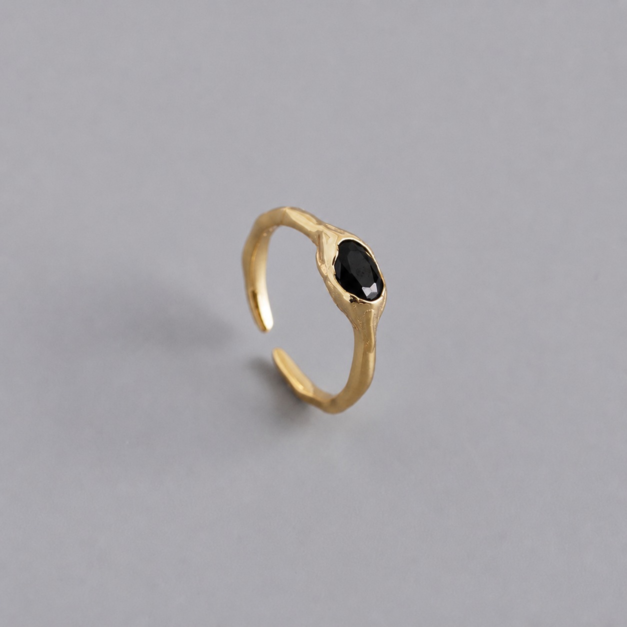 Adjustable Geometric Black Gemstone 925 Sterling Silver Ring view 4