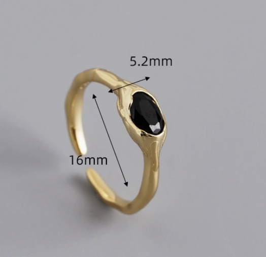 Adjustable Geometric Black Gemstone 925 Sterling Silver Ring view 6