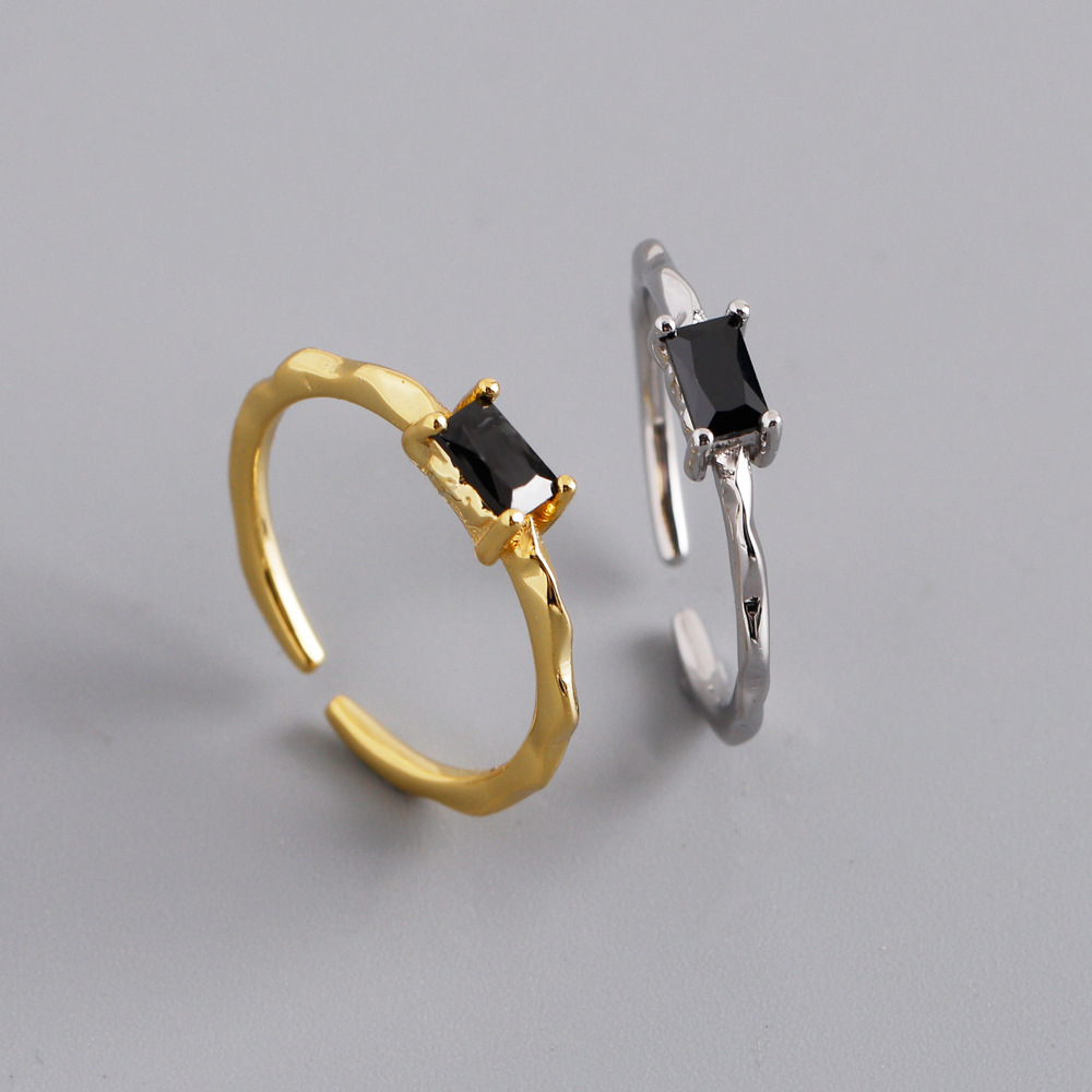 Black Rectangular Textured Irregular Adjustable 925 Sterling Silver Ring view 5
