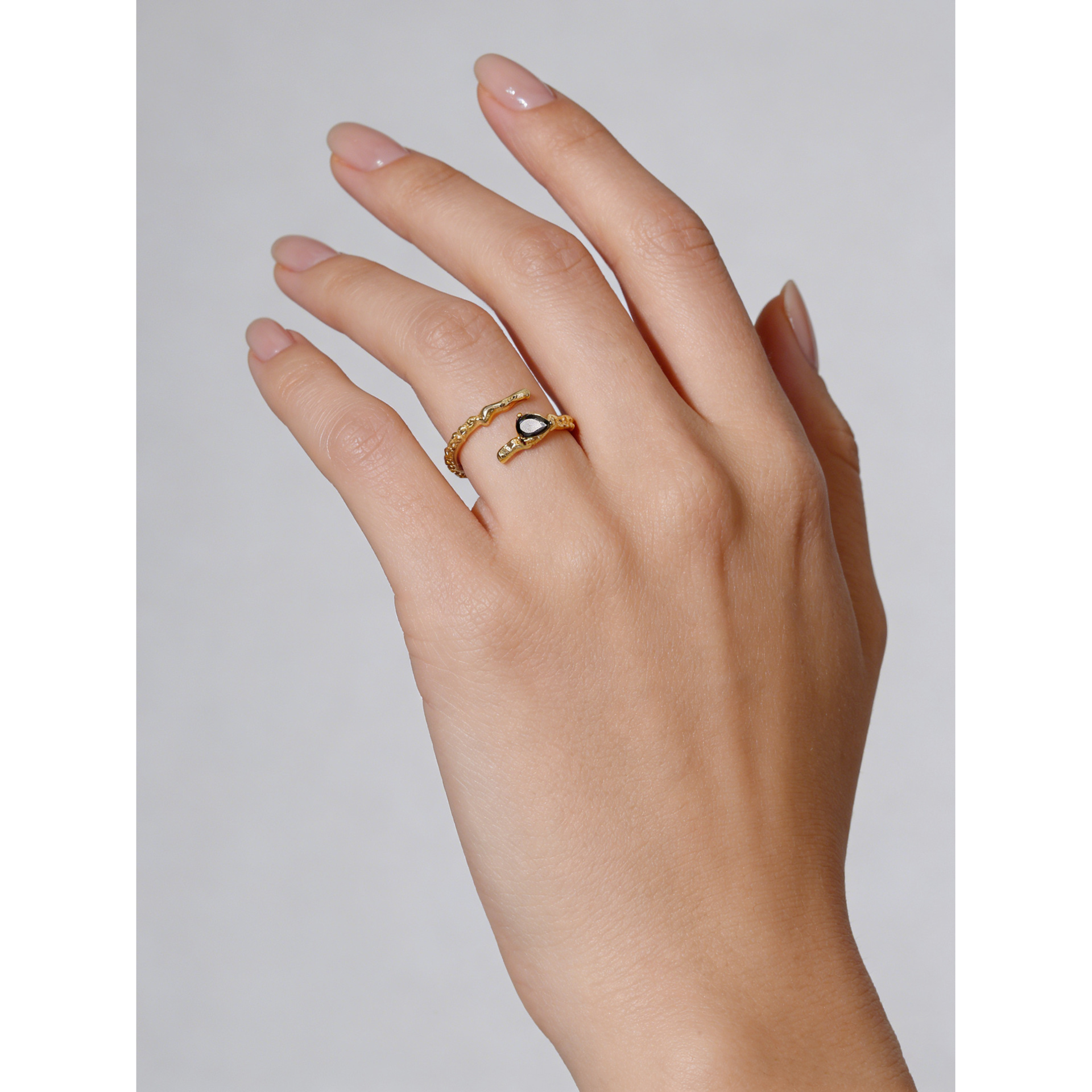 Black Teardrop Shaped Amazing Crystals Irregular Textured Wave Design 925 Sterling Silver Ring view 4