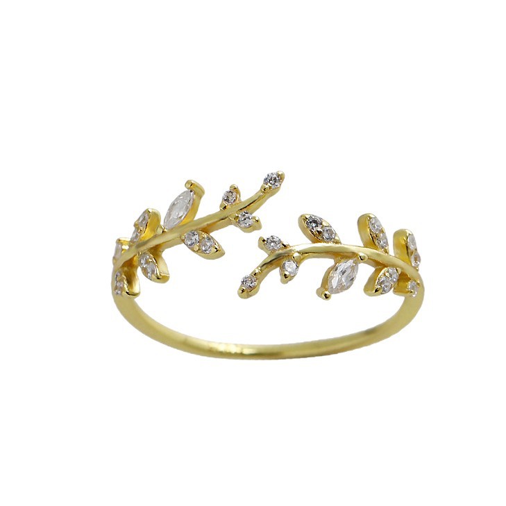 Olive Leaf Amazing Crystals 925 Sterling Silver Ring