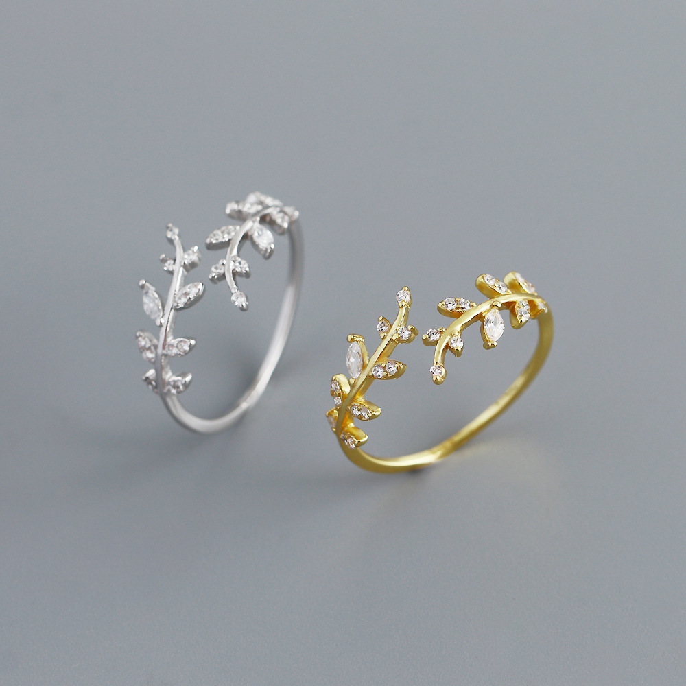 Olive Leaf Amazing Crystals 925 Sterling Silver Ring view 2