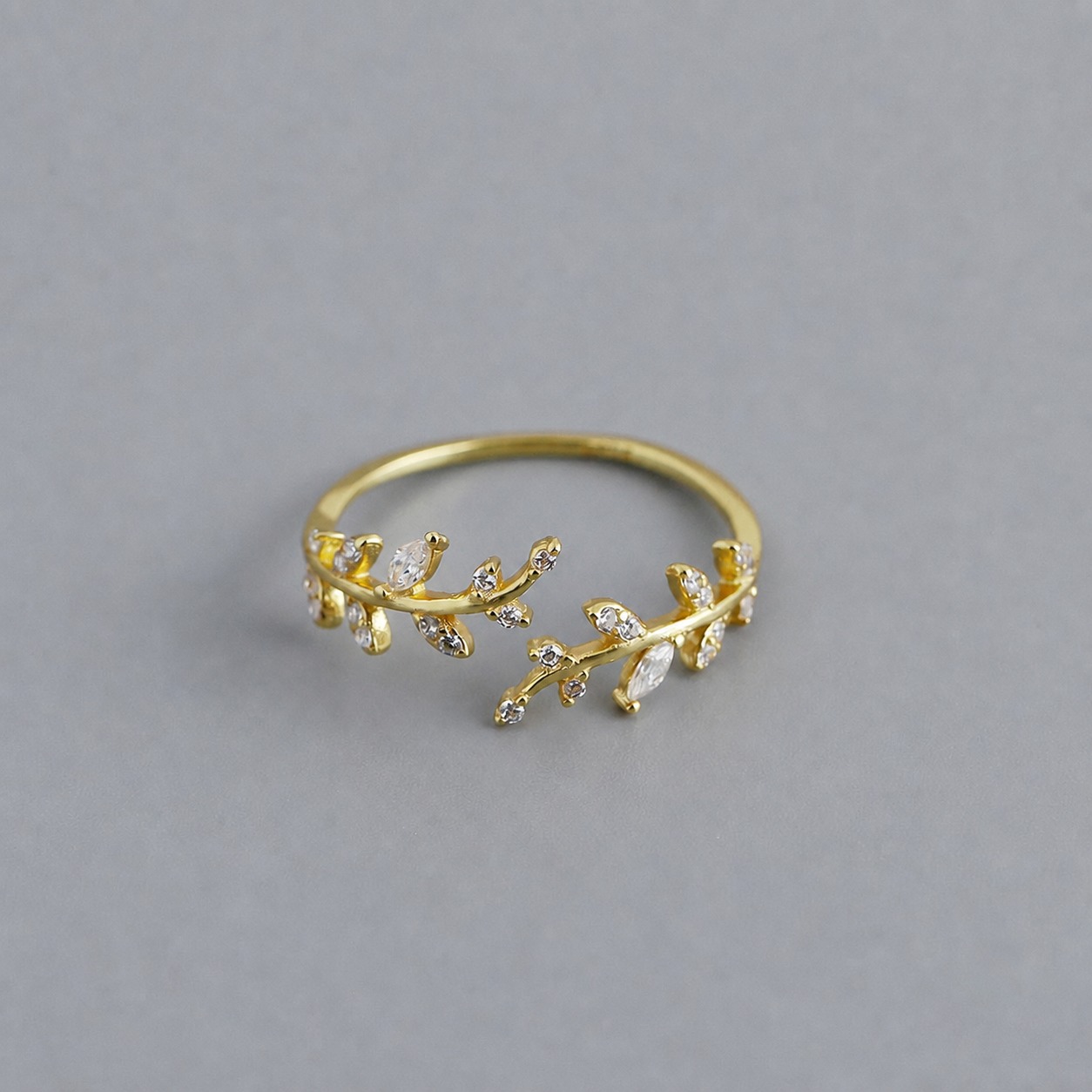Olive Leaf Amazing Crystals 925 Sterling Silver Ring view 4