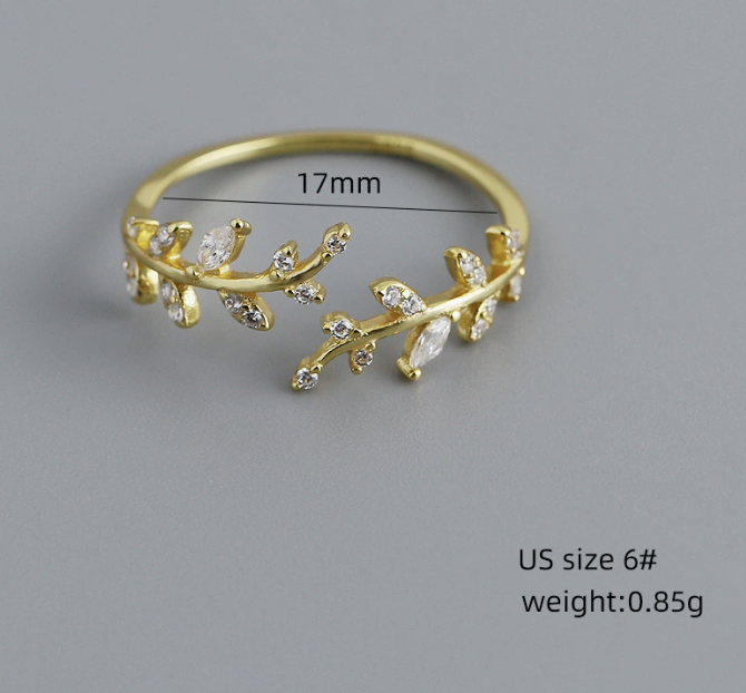 Olive Leaf Amazing Crystals 925 Sterling Silver Ring view 6