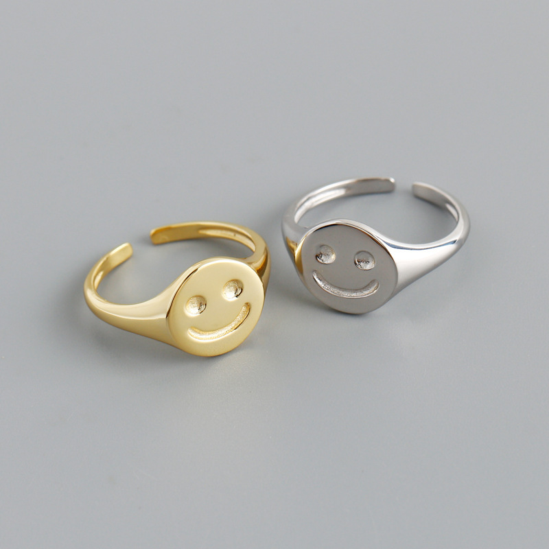 Smiley Face Adjustable Adjustable 925 Sterling Silver Ring view 2