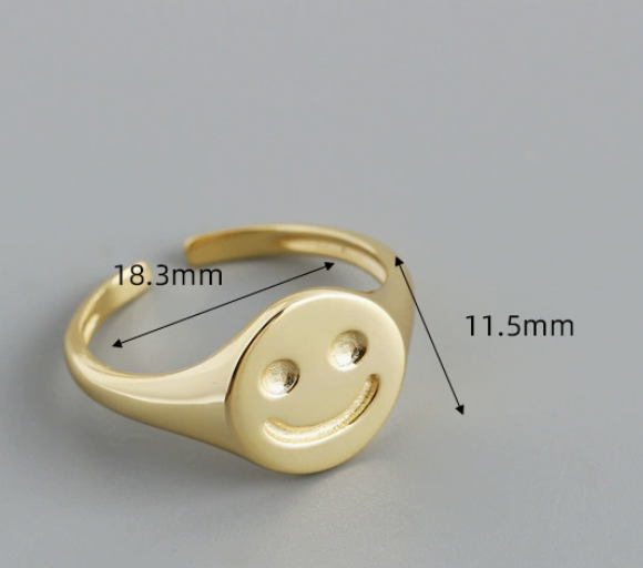 Smiley Face Adjustable Adjustable 925 Sterling Silver Ring view 5
