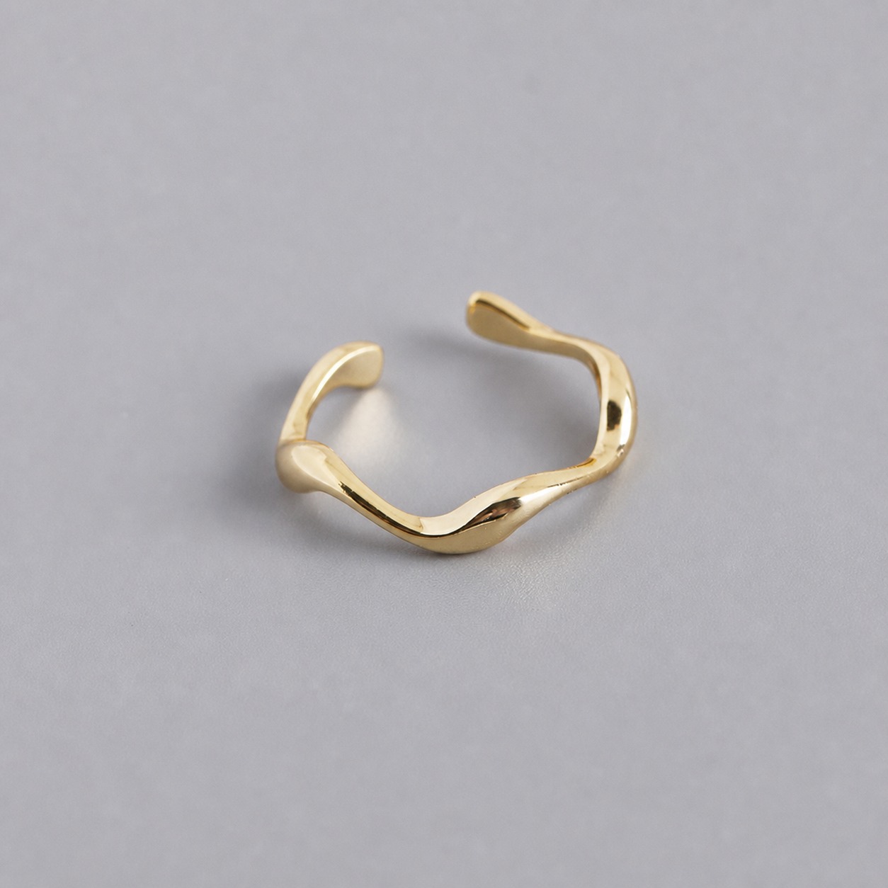 Pure Metal Wave Ripple Geometric Open Ring Gold Or White Gold S925 Sterling Silver Adjustable Ring For Women Modern Minimalist Fashion Commuter Jewelry Gift view 5