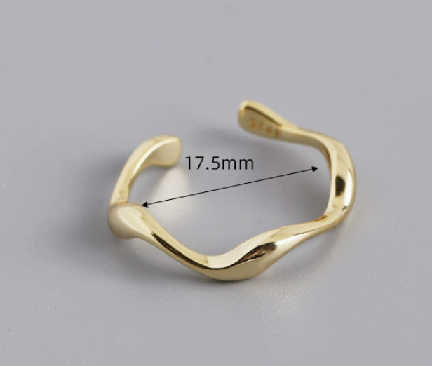 Pure Metal Wave Ripple Geometric Open Ring Gold Or White Gold S925 Sterling Silver Adjustable Ring For Women Modern Minimalist Fashion Commuter Jewelry Gift view 6