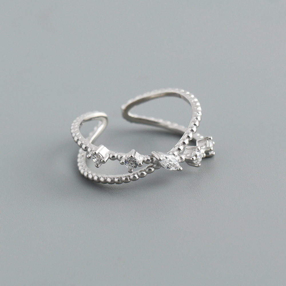 Amazing Crystals Cross Style Open Adjustable Band 925 Sterling Silver Ring view 2