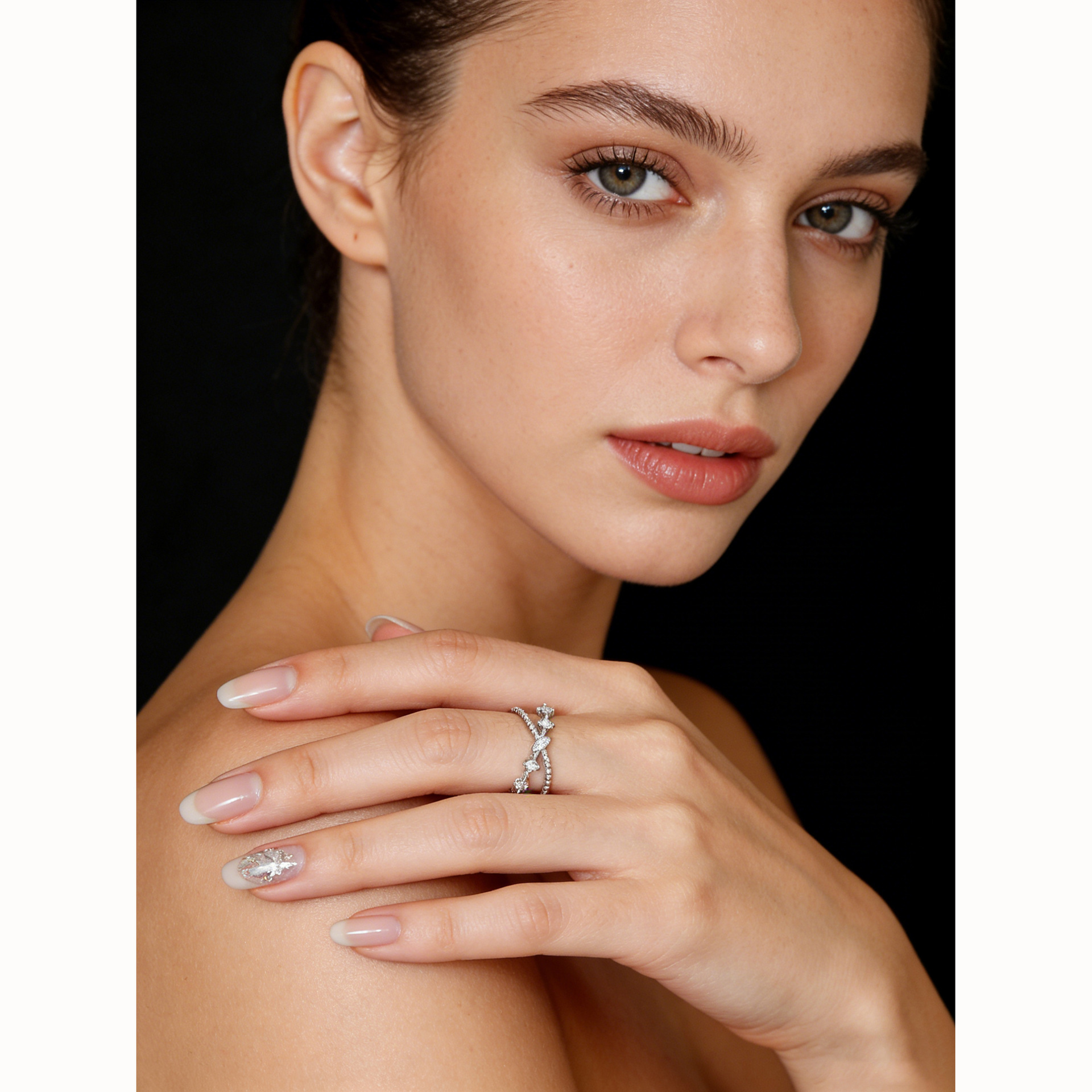 Amazing Crystals Cross Style Open Adjustable Band 925 Sterling Silver Ring view 4