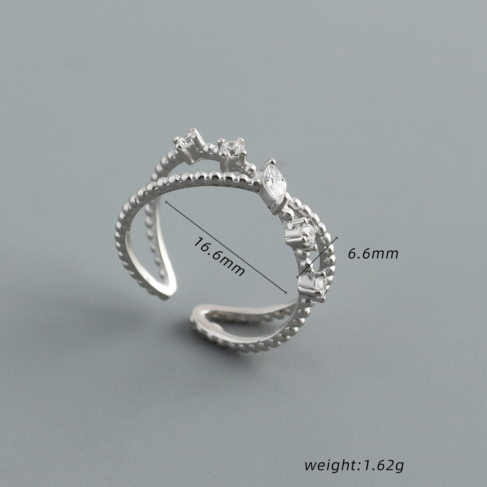 Amazing Crystals Cross Style Open Adjustable Band 925 Sterling Silver Ring view 6