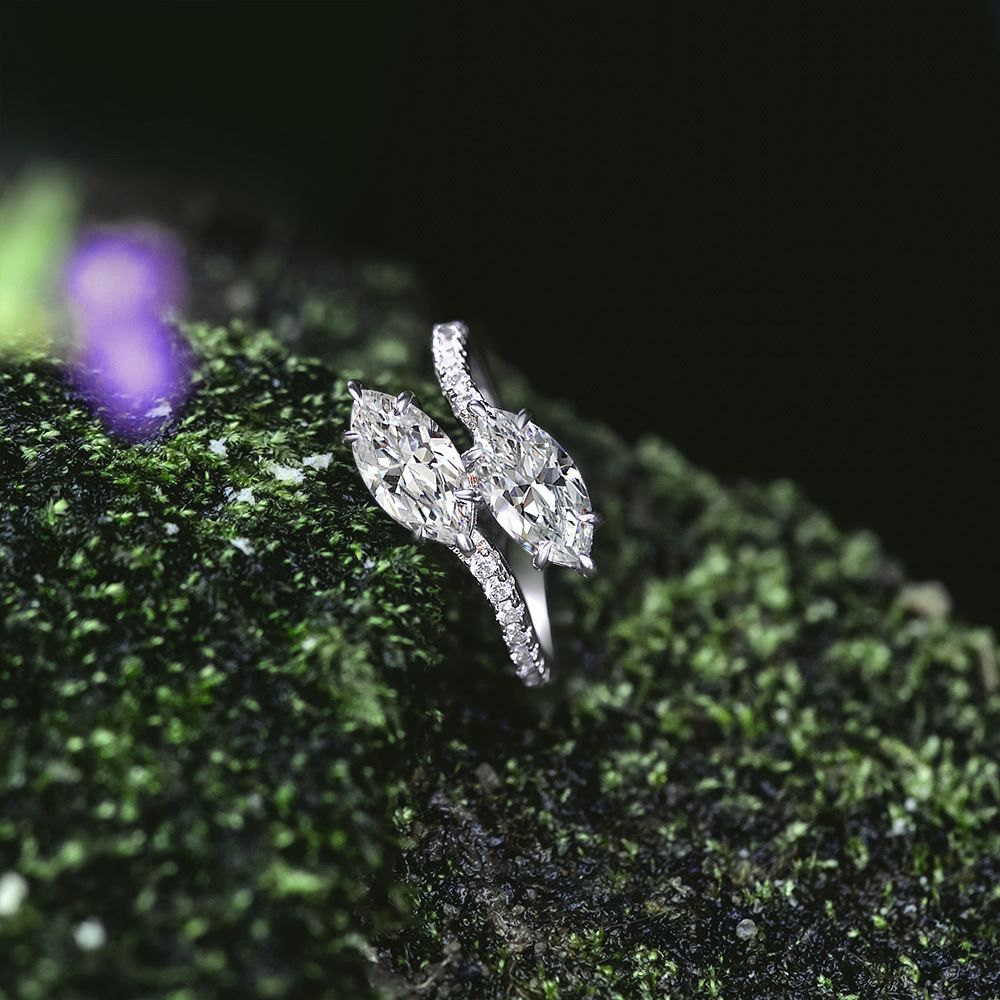 White Amazing Crystals Double Marquise-Cut Interlaced 925 Sterling Silver Ring view 3