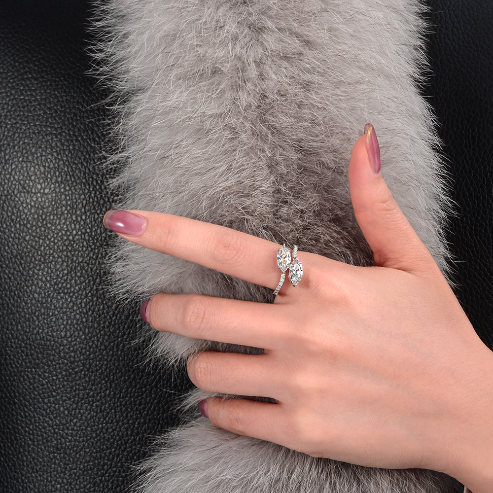White Amazing Crystals Double Marquise-Cut Interlaced 925 Sterling Silver Ring view 4