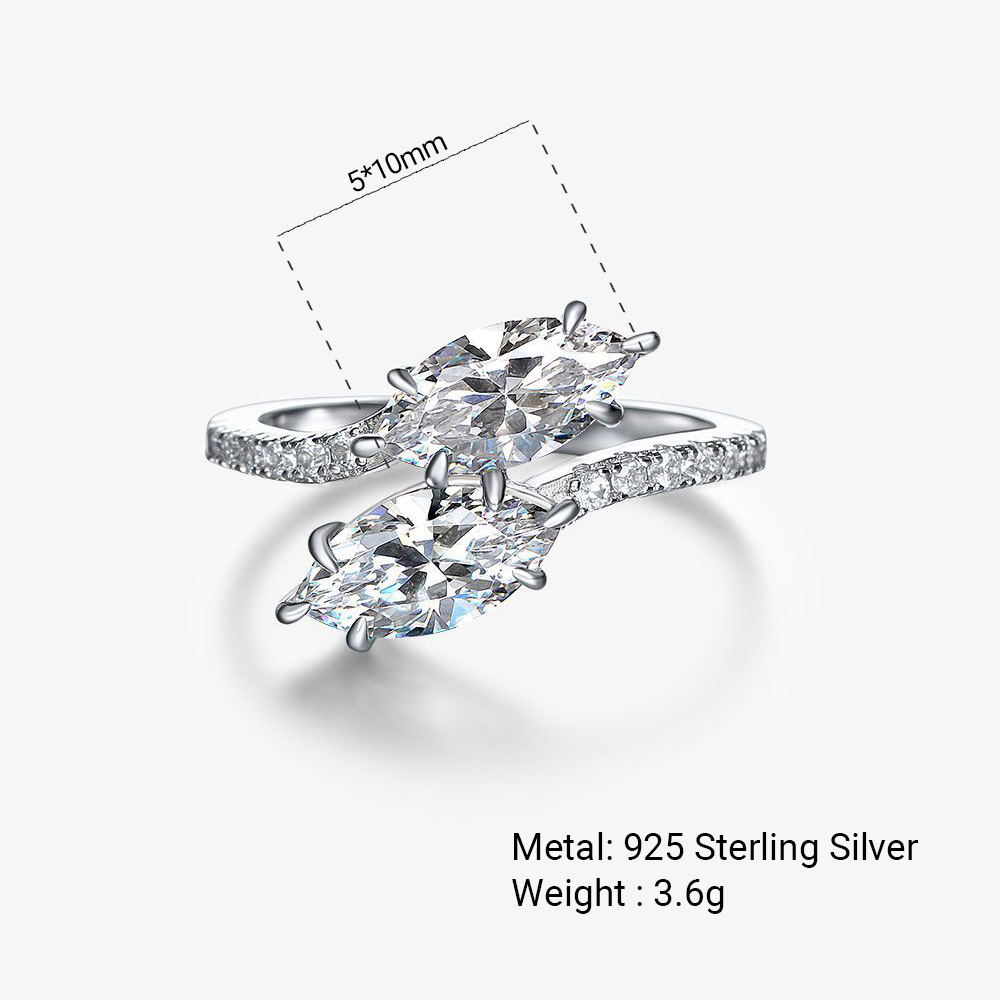 White Amazing Crystals Double Marquise-Cut Interlaced 925 Sterling Silver Ring view 6