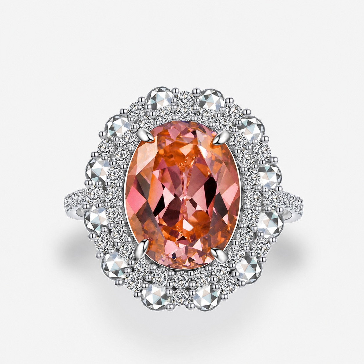 Pink Oval Zirconia Set 925 Sterling Silver Fashion Cocktail Ring view 2