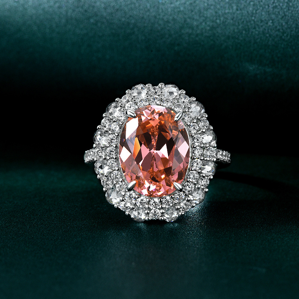 Pink Oval Zirconia Set 925 Sterling Silver Fashion Cocktail Ring view 3