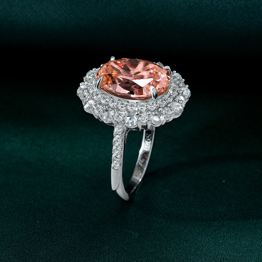 Pink Oval Zirconia Set 925 Sterling Silver Fashion Cocktail Ring view 4