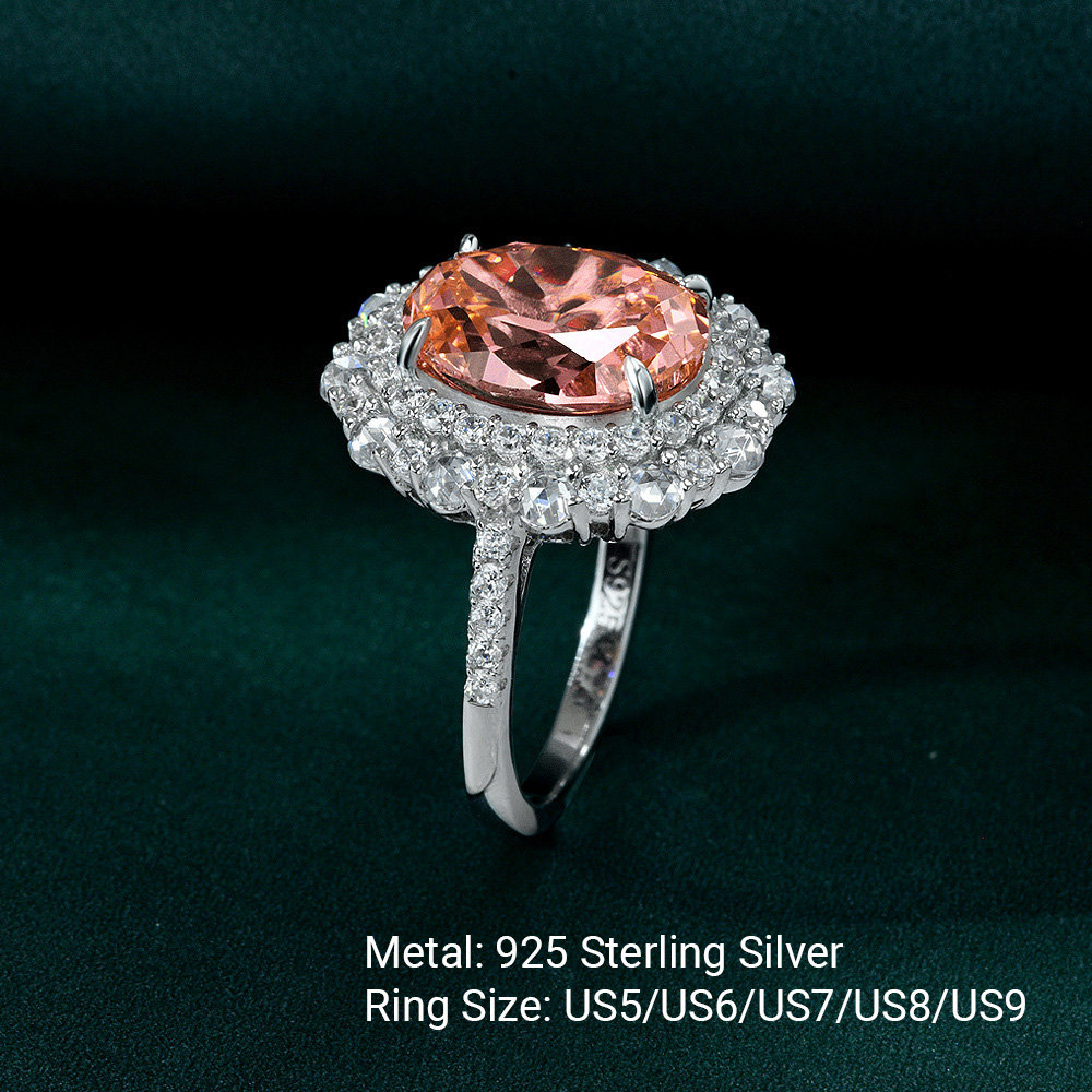 Pink Oval Zirconia Set 925 Sterling Silver Fashion Cocktail Ring view 6