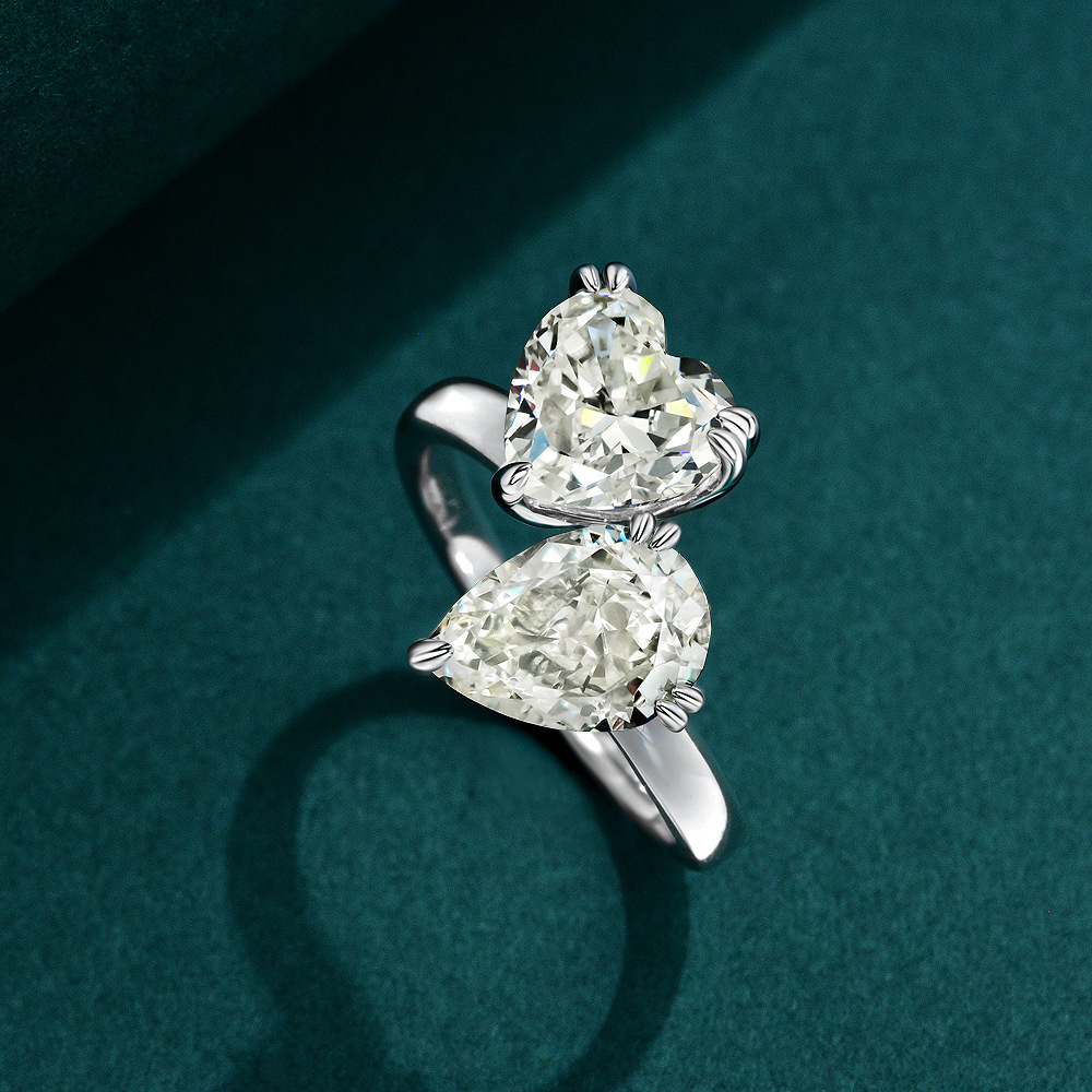 925 Sterling Silver Amazing Crystals Heart-shaped Pear-shaped cut Gemstones Ring view 2