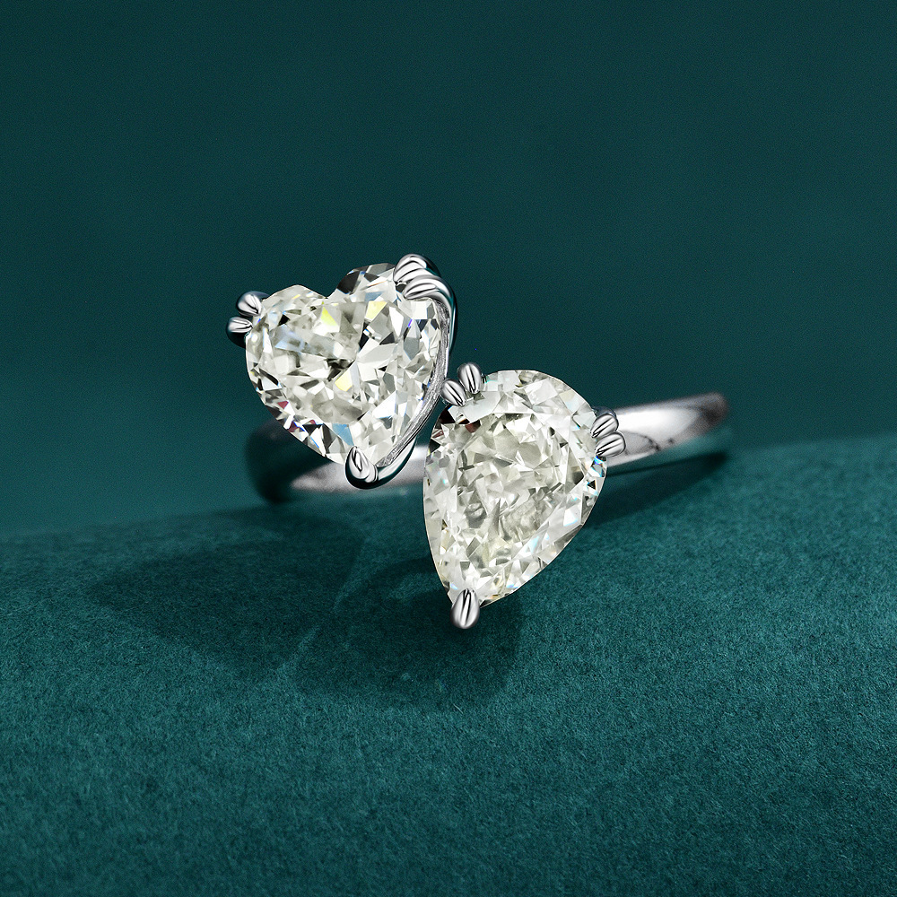 925 Sterling Silver Amazing Crystals Heart-shaped Pear-shaped cut Gemstones Ring view 4