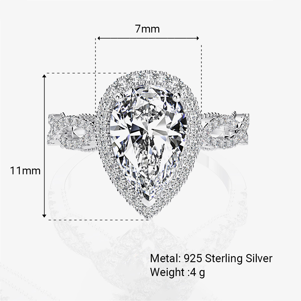 White Diamond Teardrop Shaped Halo Ring with Forked Band and Marquise-Cut Side Stones 925 Sterling Silver Wedding Ringnniversary Gift view 4