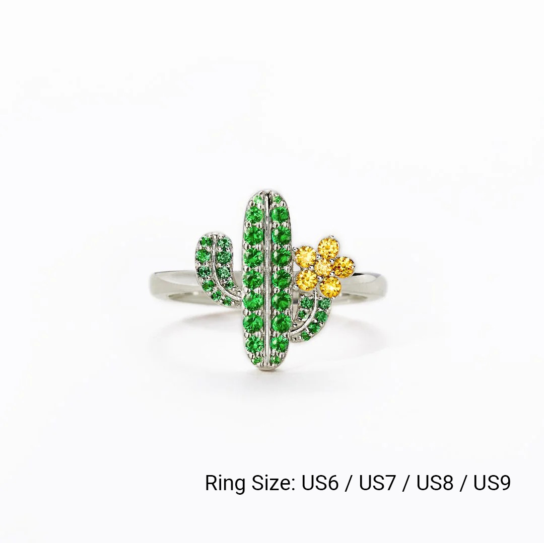 Green Cactus Flower Amazing Crystals 925 Sterling Silver Ring view 5