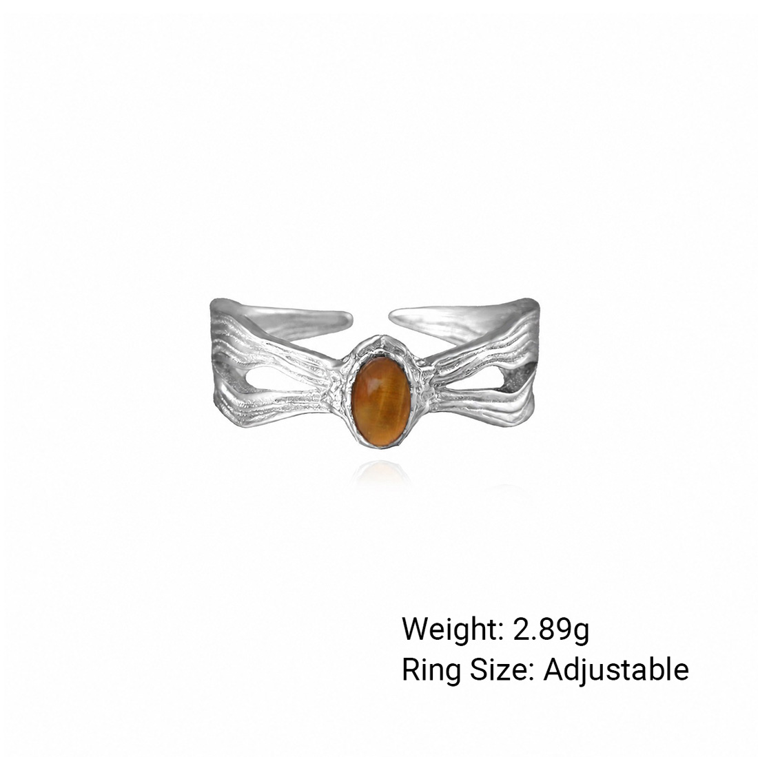 Natural Brown Tiger Eye Oval Cabochon 925 Sterling Silver Ring with Wavy Texture and Openwork Design Ring view 6
