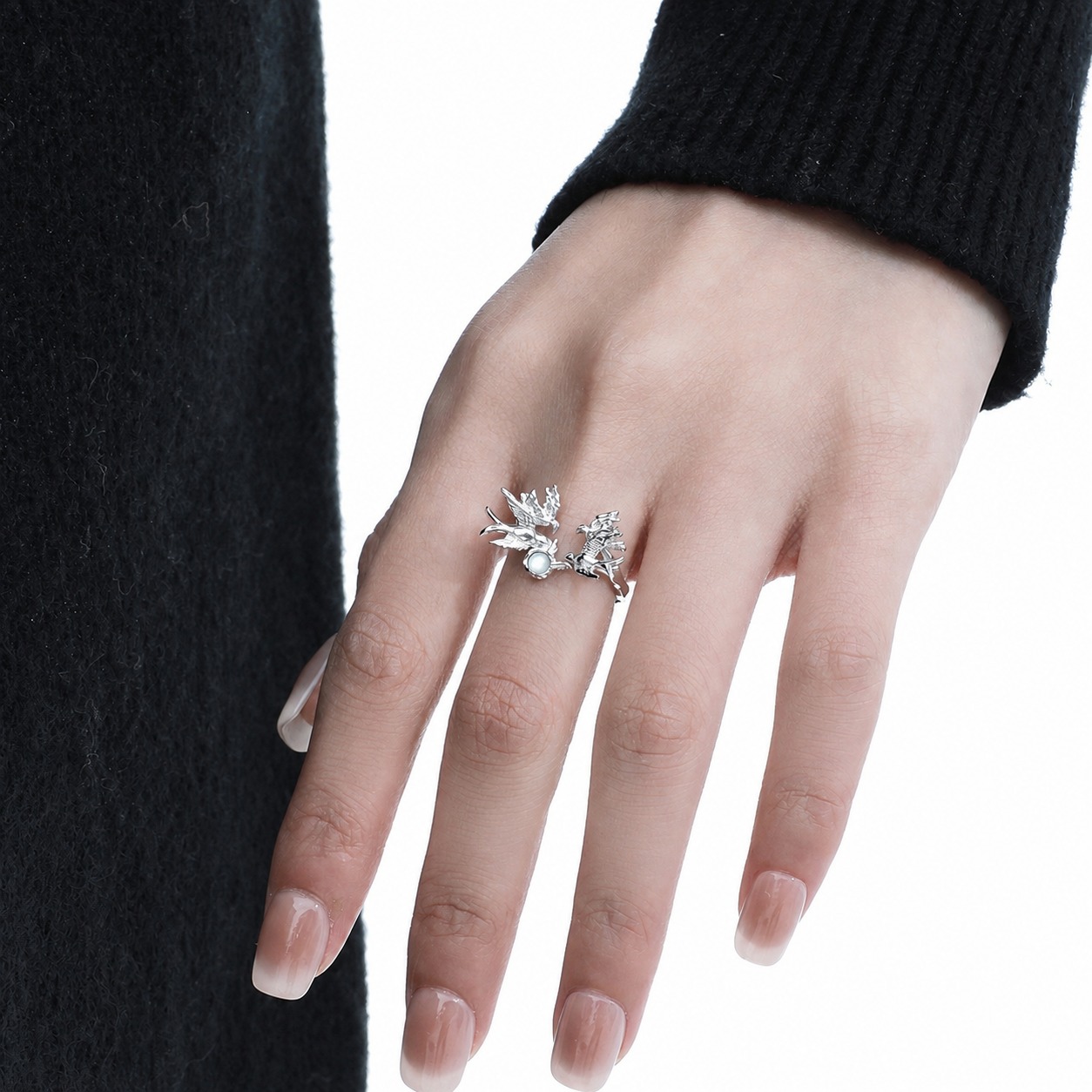 White Shell Bird Animal Motif 925 Sterling Silver Openwork Ring view 4