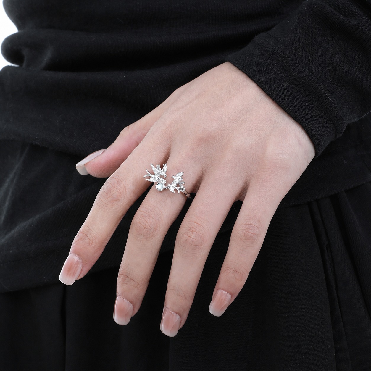 White Shell Bird Animal Motif 925 Sterling Silver Openwork Ring view 5