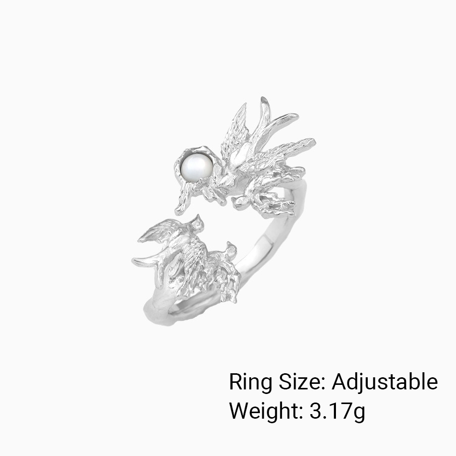 White Shell Bird Animal Motif 925 Sterling Silver Openwork Ring view 6