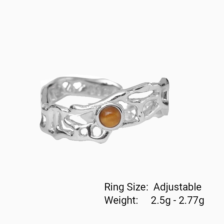 Modern Natural Tiger's Eye Irregular Openwork Pattern 925 Sterling Silver Adjustable Ring view 3