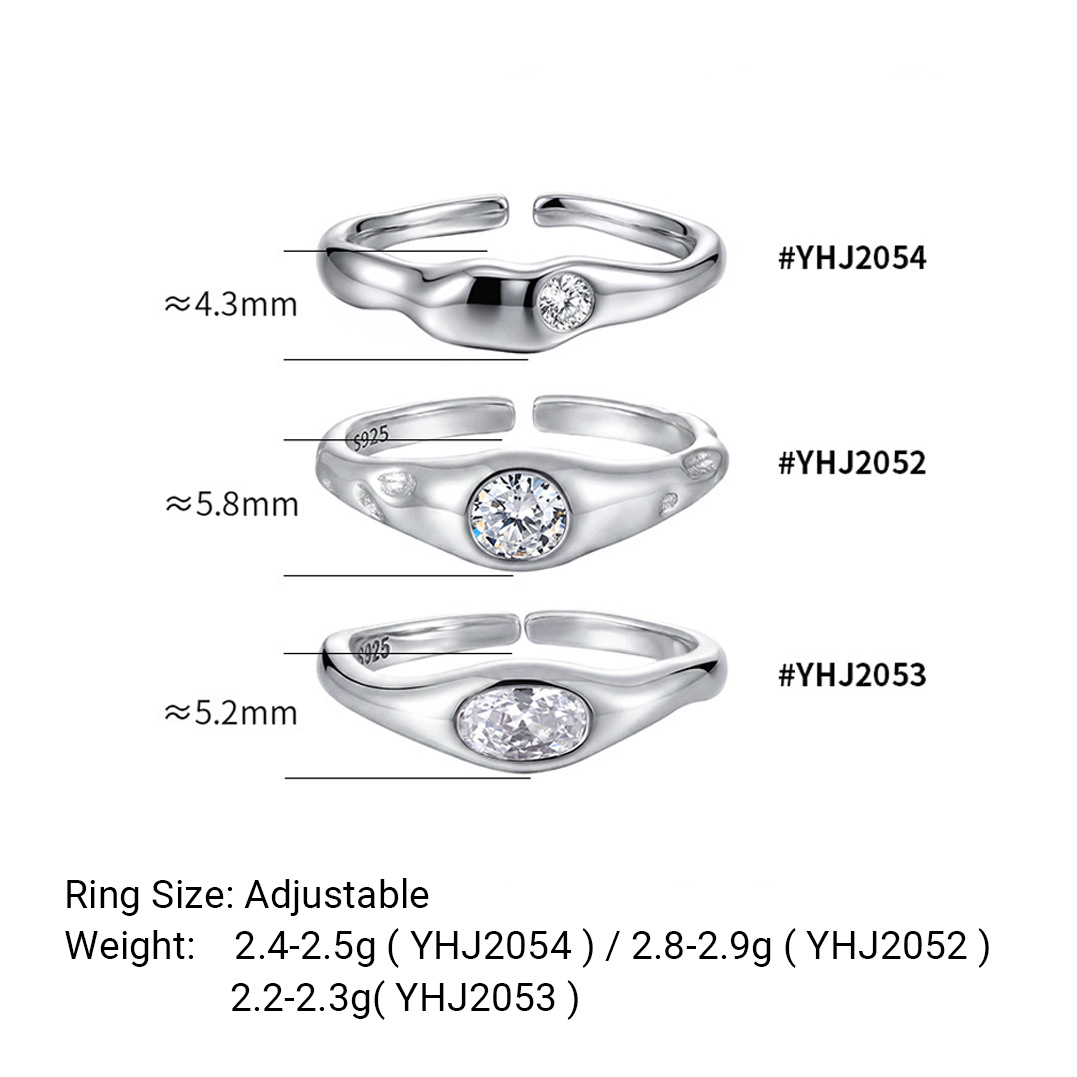 Amazing Crystals Geometric Oval and Round Setting 925 Sterling Silver Adjustable Open Band Minimalist Wavy Ring view 6