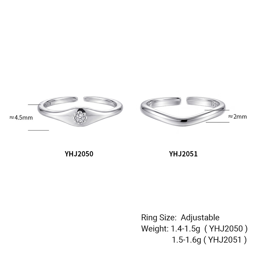 Minimalist Modern Geometric Wave 925 Sterling Silver Ring with Amazing Crystals Adjustable Ring view 4