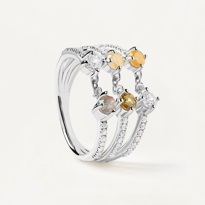 925 Sterling Silver Geometric Amazing Crystals Multi Band Open Adjustable Ring view 3