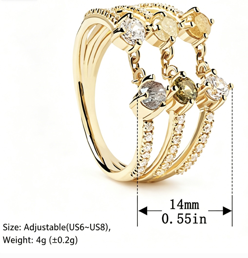 925 Sterling Silver Geometric Amazing Crystals Multi Band Open Adjustable Ring view 6