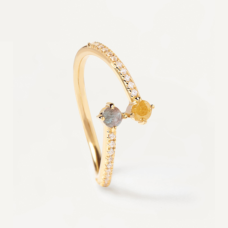Amazing Crystals Open Adjustable Ring 925 Sterling Silver Minimalist Pave Band Dual Round Stone Fashion Ring view 2