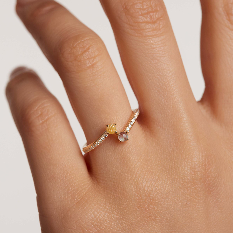 Amazing Crystals Open Adjustable Ring 925 Sterling Silver Minimalist Pave Band Dual Round Stone Fashion Ring view 5