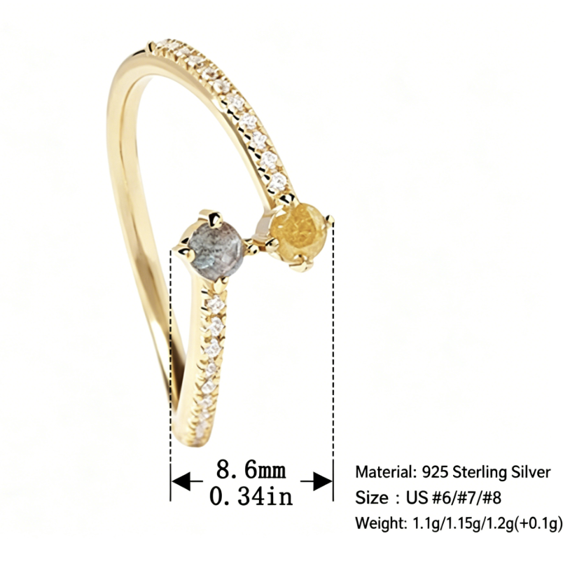 Amazing Crystals Open Adjustable Ring 925 Sterling Silver Minimalist Pave Band Dual Round Stone Fashion Ring view 6