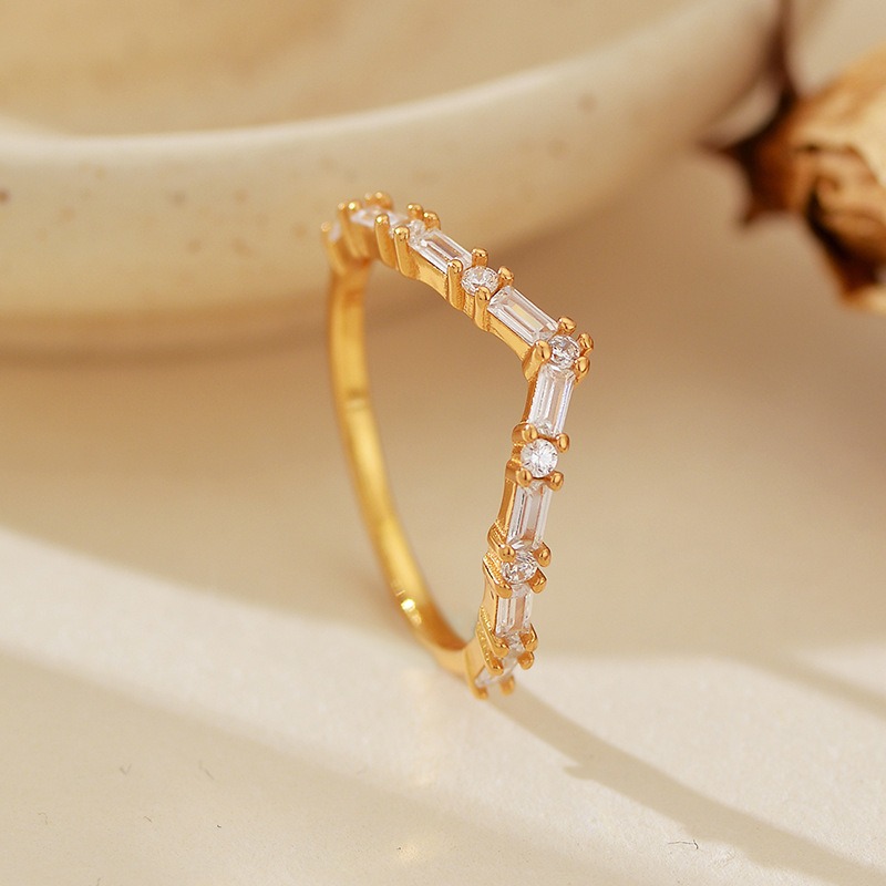 Modern Minimalist Fashion Jewelry Geometric Irregular Amazing Crystals 925 Sterling Silver Micro Set Baguette Round Clear Stone Ring view 2