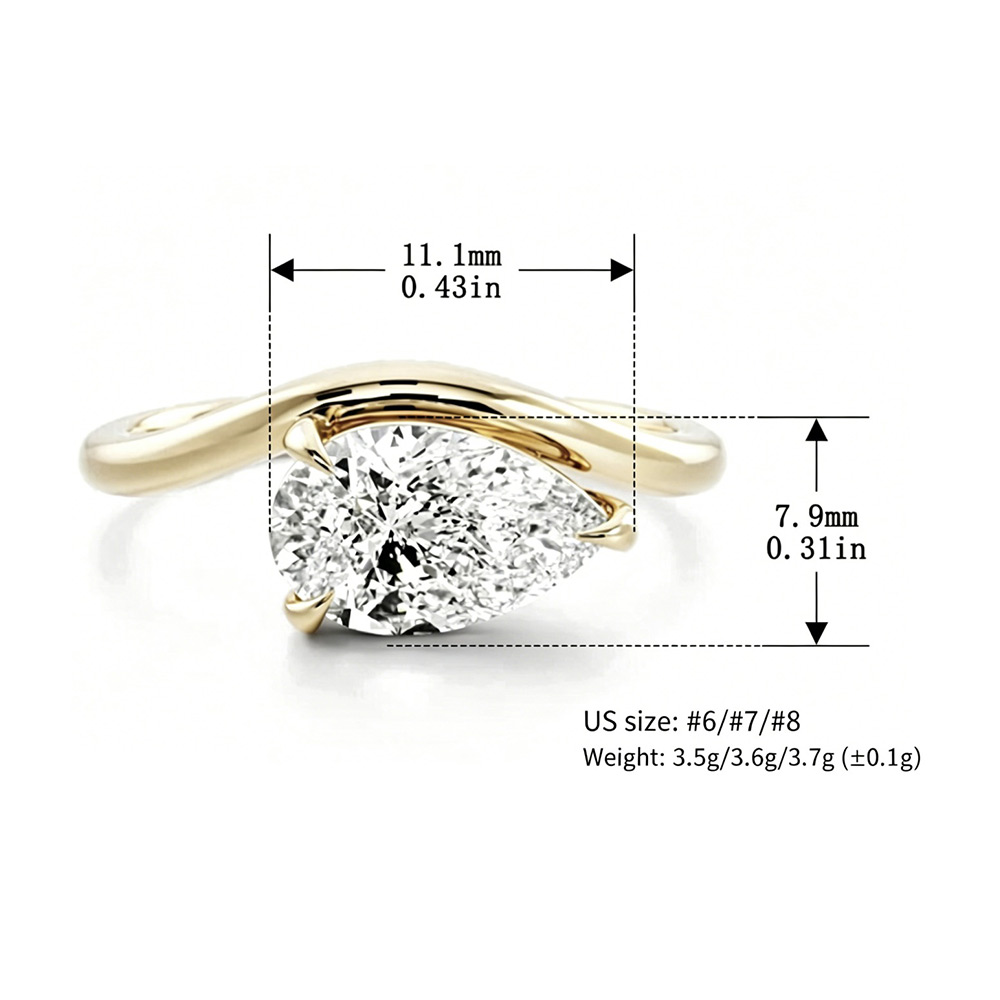 Minimalist Geometric Ring Amazing Crystals And Pure Metal 925 Sterling Silver 18K Gold Tone White Gold Tone Wave Leaf Clover Pear Cut Open Band Fashion Ring For Women Men view 6