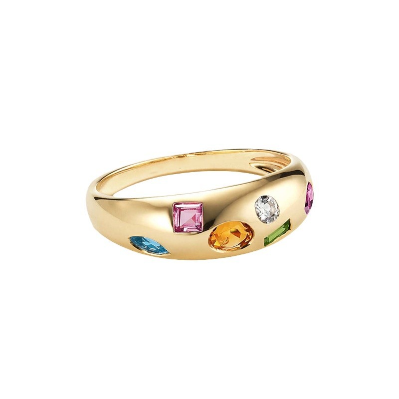Modern Elegant Statement Jewelry Multicolor Geometric Amazing Crystals 925 Sterling Silver Ring Yellow Gold Band Ring